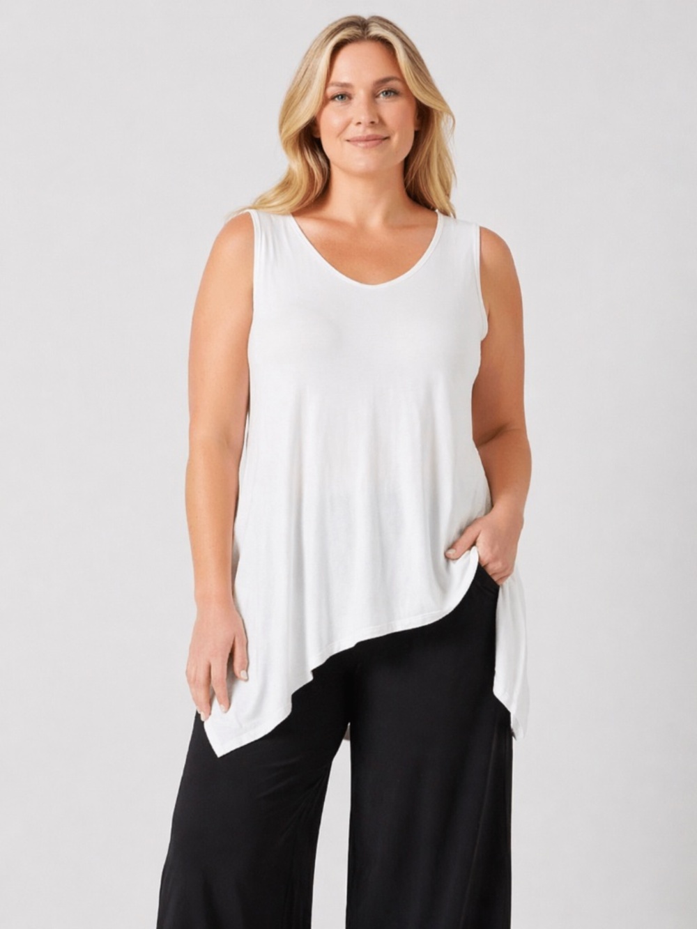 Eileen Fisher White Asymmetrical Tank Top
